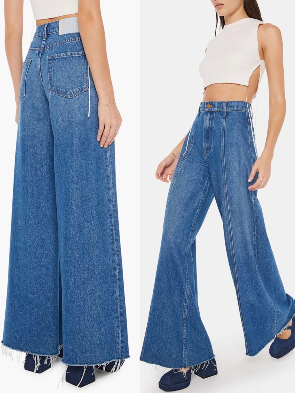 MOTHER SNACKS The Lunch Line Sneak Fray Wide Leg Jeans Medium Wash Size 31 Boho